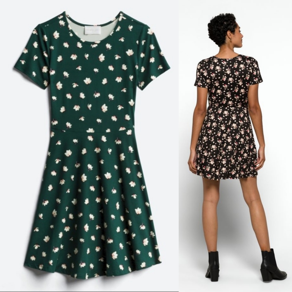 French Grey Green Floral Lilian Jersey Knit Mini Skater Dress Size XL StitchFix